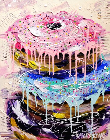 Pintura titulada "Sweet colorful donu…" por Aliaksandra Tsesarskaya, Obra de arte original, Acrílico Montado en Bastidor de…
