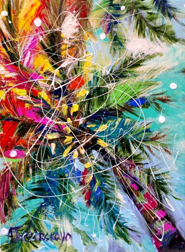 Painting titled "Palm - Palm trees" by Aliaksandra Tsesarskaya, Original Artwork, Acrylic