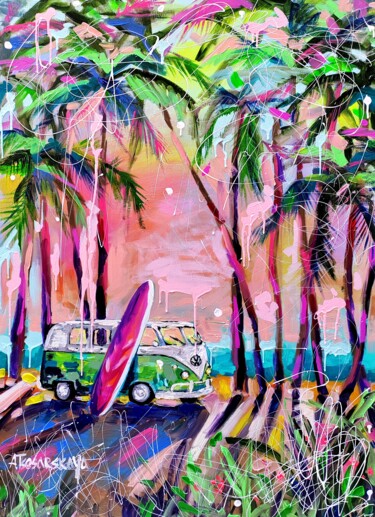 Pintura titulada "Joy - caravan hippi…" por Aliaksandra Tsesarskaya, Obra de arte original, Acrílico Montado en Bastidor de…