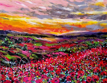 Painting titled "Sunset in poppies f…" by Aliaksandra Tsesarskaya, Original Artwork, Acrylic