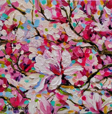 Картина под названием "Magnolias field - s…" - Aliaksandra Tsesarskaya, Подлинное произведение искусства, Акрил Установлен н…