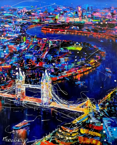 Malerei mit dem Titel "Night London citysc…" von Aliaksandra Tsesarskaya, Original-Kunstwerk, Acryl Auf Keilrahmen aus Holz…