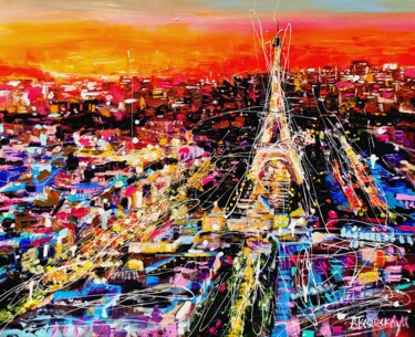 「París city of love」というタイトルの絵画 Aliaksandra Tsesarskayaによって, オリジナルのアートワーク, アクリル ウッドストレッチャーフレームにマウント