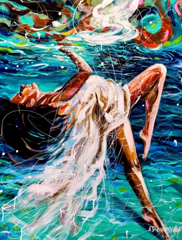 Painting titled "Underwater - colorf…" by Aliaksandra Tsesarskaya, Original Artwork, Acrylic Mounted on Wood Stretcher frame