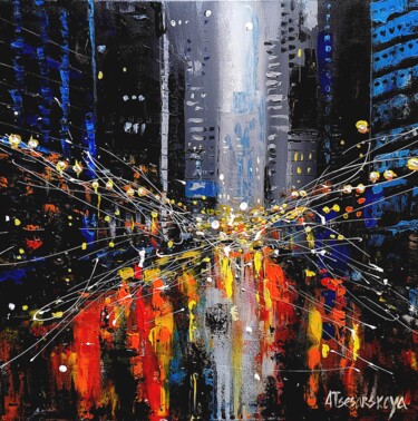 Malerei mit dem Titel "New York in night" von Aliaksandra Tsesarskaya, Original-Kunstwerk, Acryl