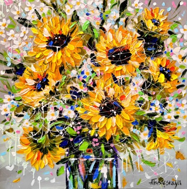 Картина под названием "Sunflowers in vase" - Aliaksandra Tsesarskaya, Подлинное произведение искусства, Акрил Установлен на…