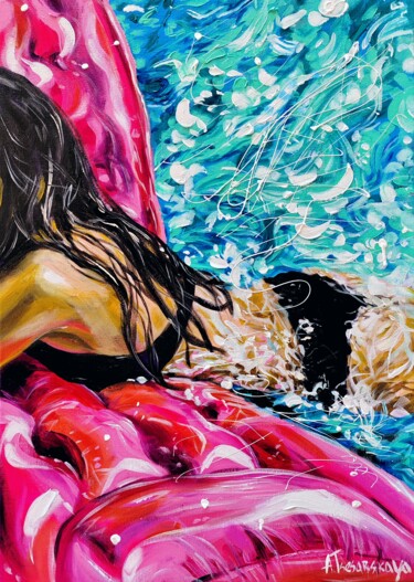 Картина под названием "Suny day at the pool" - Aliaksandra Tsesarskaya, Подлинное произведение искусства, Акрил