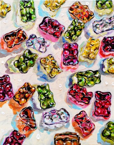 Картина под названием "Gummy bears - color…" - Aliaksandra Tsesarskaya, Подлинное произведение искусства, Акрил