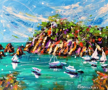 Painting titled "Palma de Mallorca -…" by Aliaksandra Tsesarskaya, Original Artwork, Acrylic Mounted on Wood Stretcher frame