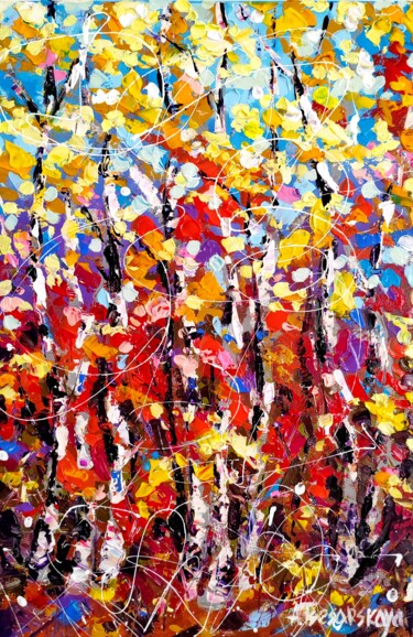 Картина под названием "Autumn trees - autu…" - Aliaksandra Tsesarskaya, Подлинное произведение искусства, Акрил Установлен н…
