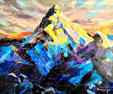 Painting titled "Mountain - landscap…" by Aliaksandra Tsesarskaya, Original Artwork, Acrylic Mounted on Wood Stretcher frame