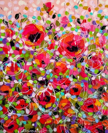 Peinture intitulée "Abstract poppies fi…" par Aliaksandra Tsesarskaya, Œuvre d'art originale, Acrylique Monté sur Châssis en…