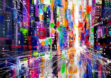 Картина под названием "Big New York life -…" - Aliaksandra Tsesarskaya, Подлинное произведение искусства, Акрил Установлен н…