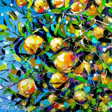 Pintura intitulada "Lemon tree - colorf…" por Aliaksandra Tsesarskaya, Obras de arte originais, Acrílico Montado em Armação…