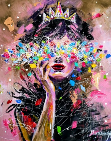 Painting titled "You are my queen -…" by Aliaksandra Tsesarskaya, Original Artwork, Acrylic Mounted on Wood Stretcher frame