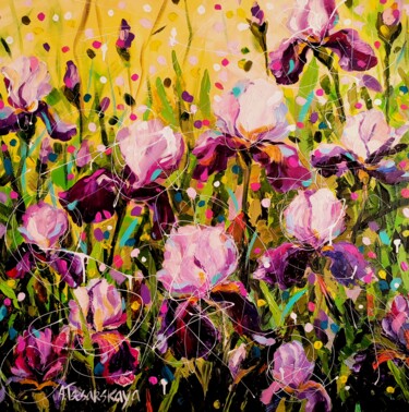 Peinture intitulée "Irises field - wild…" par Aliaksandra Tsesarskaya, Œuvre d'art originale, Acrylique Monté sur Châssis en…