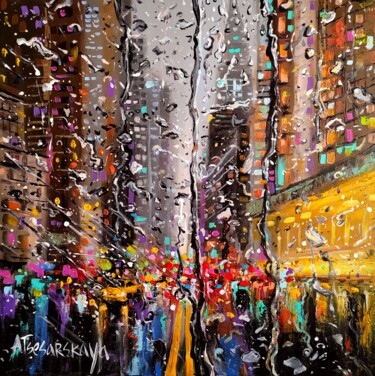 Schilderij getiteld "Rain in the city -…" door Aliaksandra Tsesarskaya, Origineel Kunstwerk, Acryl