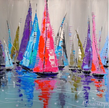 Pintura intitulada "Sailing - colorful…" por Aliaksandra Tsesarskaya, Obras de arte originais, Acrílico Montado em Armação e…