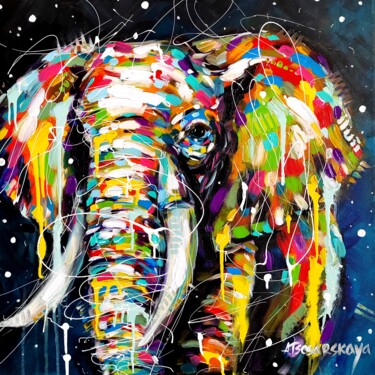Ζωγραφική με τίτλο "Colorful elephant" από Aliaksandra Tsesarskaya, Αυθεντικά έργα τέχνης, Ακρυλικό Τοποθετήθηκε στο Ξύλινο…