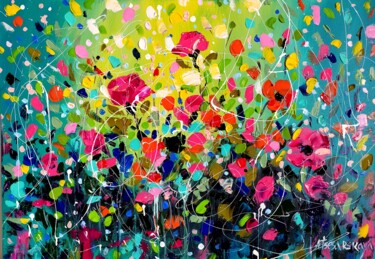"Colorful flowers fi…" başlıklı Tablo Aliaksandra Tsesarskaya tarafından, Orijinal sanat, Akrilik Ahşap Sedye çerçevesi üzer…