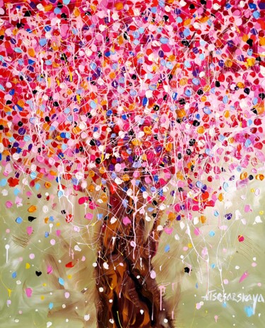 Pittura intitolato "Blossom tree - cher…" da Aliaksandra Tsesarskaya, Opera d'arte originale, Acrilico Montato su Telaio per…