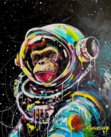 Pintura titulada "Monkey astronaut" por Aliaksandra Tsesarskaya, Obra de arte original, Acrílico Montado en Bastidor de cami…