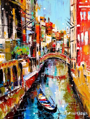 Pintura titulada "Venice street - col…" por Aliaksandra Tsesarskaya, Obra de arte original, Acrílico Montado en Bastidor de…