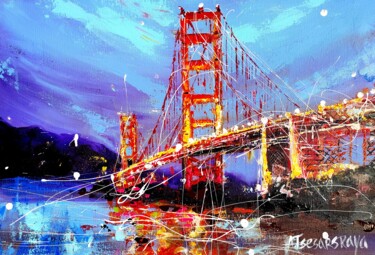Картина под названием "Golden Gate bridge…" - Aliaksandra Tsesarskaya, Подлинное произведение искусства, Акрил Установлен на…
