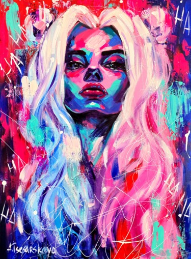 Картина под названием "Harley Quinn - colo…" - Aliaksandra Tsesarskaya, Подлинное произведение искусства, Акрил Установлен н…