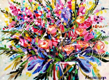 Malerei mit dem Titel "Summer flowers in v…" von Aliaksandra Tsesarskaya, Original-Kunstwerk, Acryl Auf Keilrahmen aus Holz…