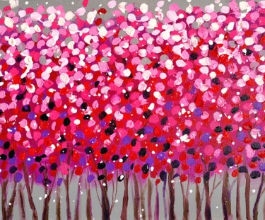 Pintura intitulada "Blooming trees" por Aliaksandra Tsesarskaya, Obras de arte originais, Acrílico Montado em Armação em mad…