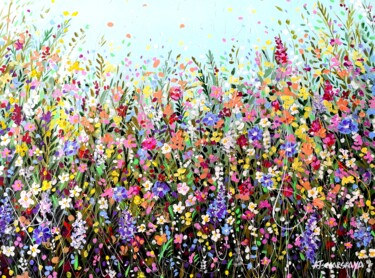Pintura titulada "Colorful summer flo…" por Aliaksandra Tsesarskaya, Obra de arte original, Acrílico Montado en Bastidor de…