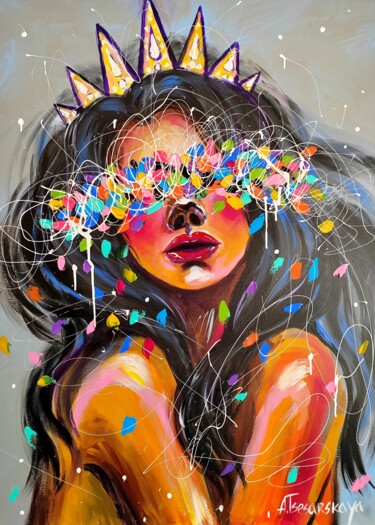 Schilderij getiteld "Young queen - color…" door Aliaksandra Tsesarskaya, Origineel Kunstwerk, Acryl Gemonteerd op Frame voor…