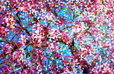 Pintura intitulada "Cherry Blooming tre…" por Aliaksandra Tsesarskaya, Obras de arte originais, Acrílico Montado em Armação…