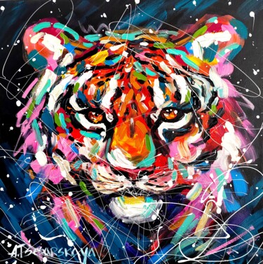 Картина под названием "Tiger - colorful po…" - Aliaksandra Tsesarskaya, Подлинное произведение искусства, Акрил Установлен н…