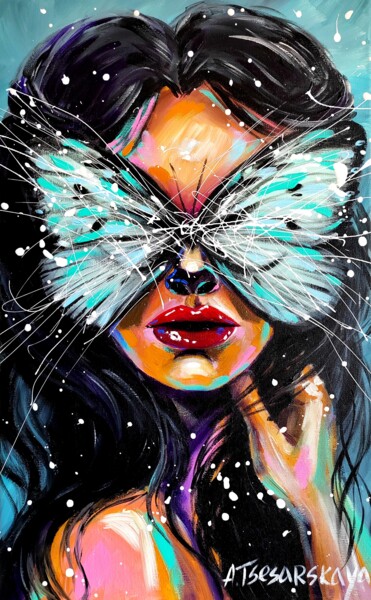 Картина под названием "Girl with butterfly…" - Aliaksandra Tsesarskaya, Подлинное произведение искусства, Акрил Установлен н…