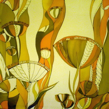 Painting titled "зонтики" by Tatiana Shutova, Original Artwork, Fabric