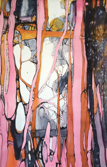 Картина под названием "осенняя фантазия" - Татьяна Шутова, Подлинное произведение искусства, Ткань Установлен на картон