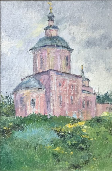 Painting titled "Храм Михаила Арханг…" by Tatiana Shutova, Original Artwork, Oil Mounted on Wood Stretcher frame