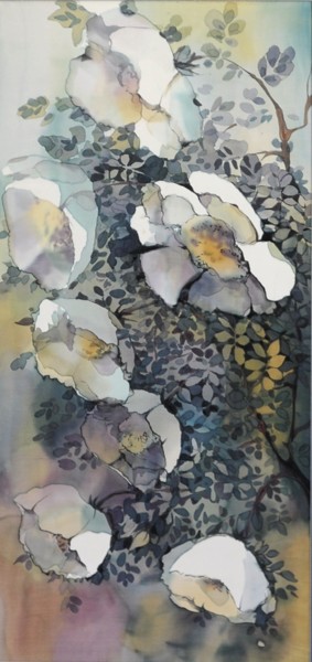 Картина под названием "белый шиповник" - Татьяна Шутова, Подлинное произведение искусства, Ткань Установлен на картон