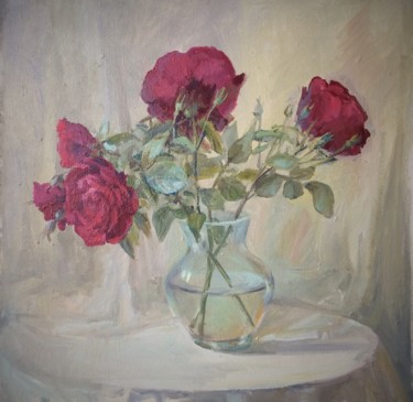 Картина под названием "Розы" - Татьяна Шутова, Подлинное произведение искусства, Масло Установлен на Деревянная рама для нос…
