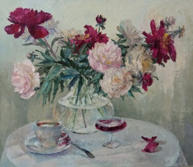 Картина под названием "Чай с малиновым вар…" - Татьяна Шутова, Подлинное произведение искусства, Масло Установлен на Деревян…