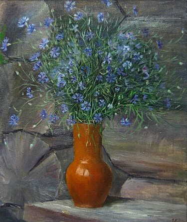 Painting titled "Васильки" by Tatjana Hudyakova, Original Artwork, Oil