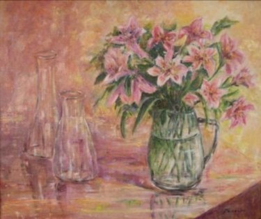 Pintura titulada "Flores con Cristal" por Mª Teresa Silvestre, Obra de arte original