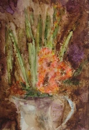 Painting titled "Flores y jarrón con…" by Mª Teresa Silvestre, Original Artwork