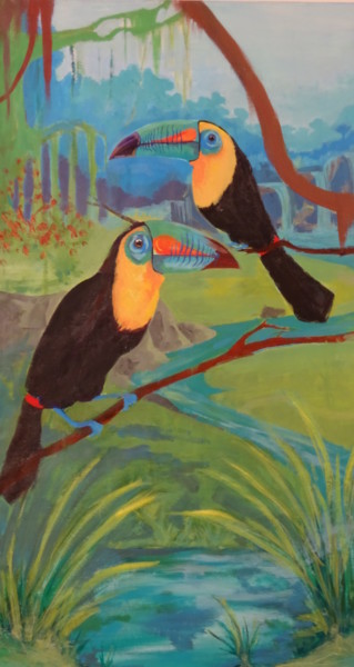 Peinture intitulée "JungleToucans.jpg" par Tsoukiho, Œuvre d'art originale, Acrylique