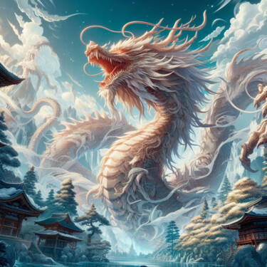 Arts numériques intitulée "Le roi dragon d'ori…" par Tsuiho, Œuvre d'art originale, Image générée par l'IA