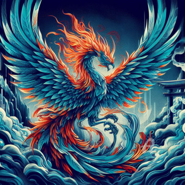 Arts numériques intitulée "Phoenix enflammé et…" par Tsuiho, Œuvre d'art originale, Image générée par l'IA