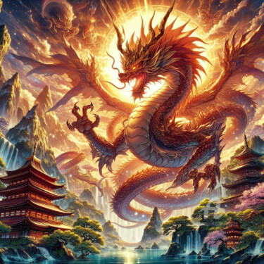 Arts numériques intitulée "le grand dragon du…" par Tsuiho, Œuvre d'art originale, Image générée par l'IA