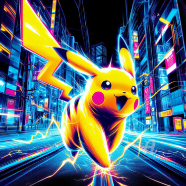 Arte digitale intitolato "La course de pikachu" da Tsuiho, Opera d'arte originale, Immagine generata dall'IA